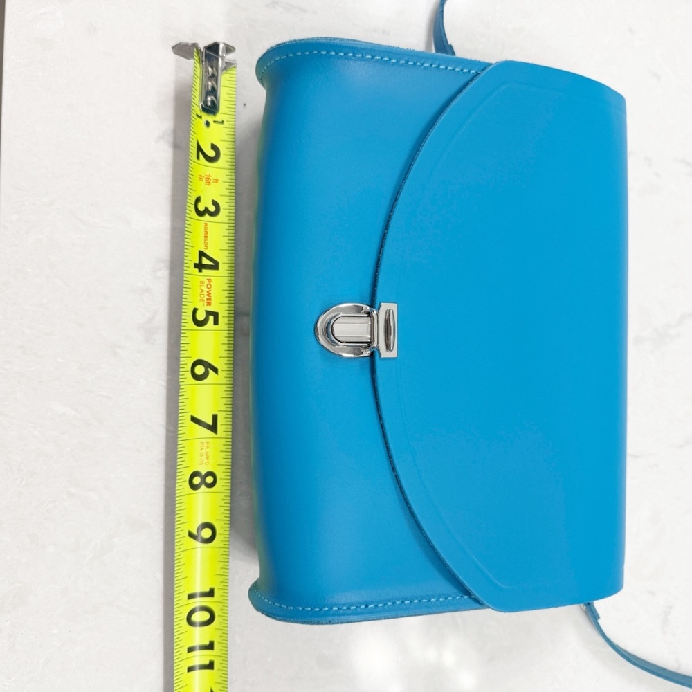 Cambridge Satchel Company Large Pushlock Crossbody Bag Blue Leather Handbag New - Picture 6 of 9